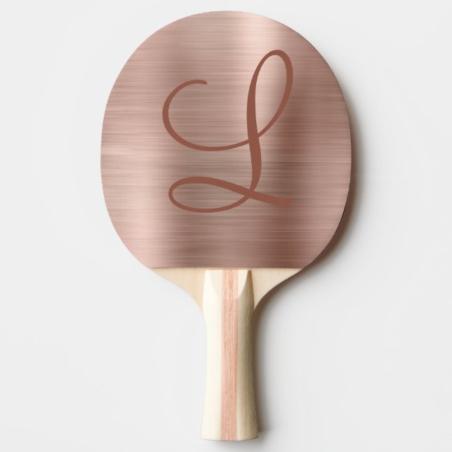 Chic Rose Gold Brushed Metal Monogram Initial Tischtennis Schläger (Vorderseite)