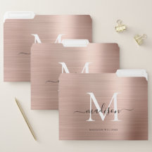 Chic Rose Gold Brushed Metal Monogram Script Name
