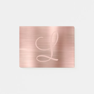 Chic Rose Gold Brushed Metallic Monogram Script Post-it Klebezettel