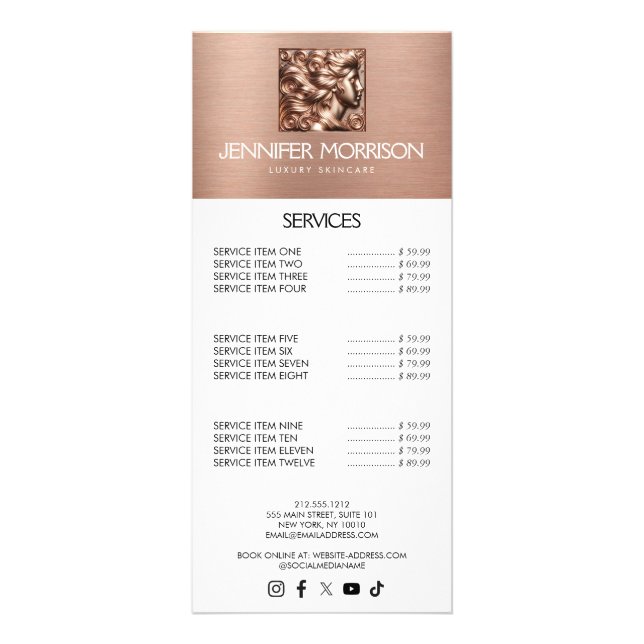Chic Rose Gold Cameo Logo Schönheit, Haare, Hautpf Werbekarte (Vorne)