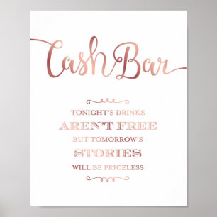 Chic Rose Gold CASH BAR QUOTE Beschriftung Poster