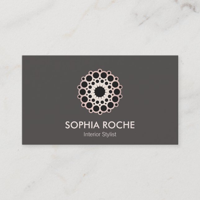 Chic Rose Gold Circle Mandala Taupe Designer Visitenkarte (Vorderseite)