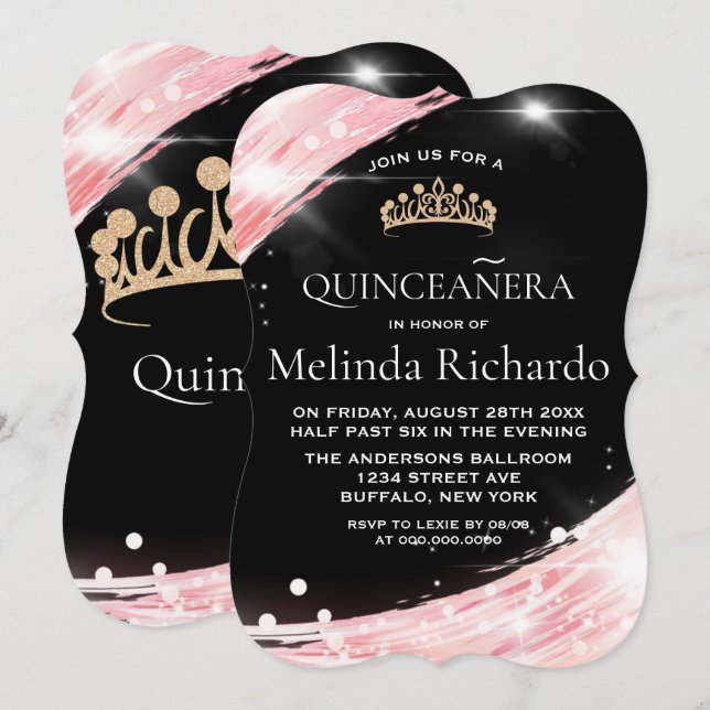 Chic Rose Gold Crown Quinceanera Party Einladung (Vorne/Hinten)