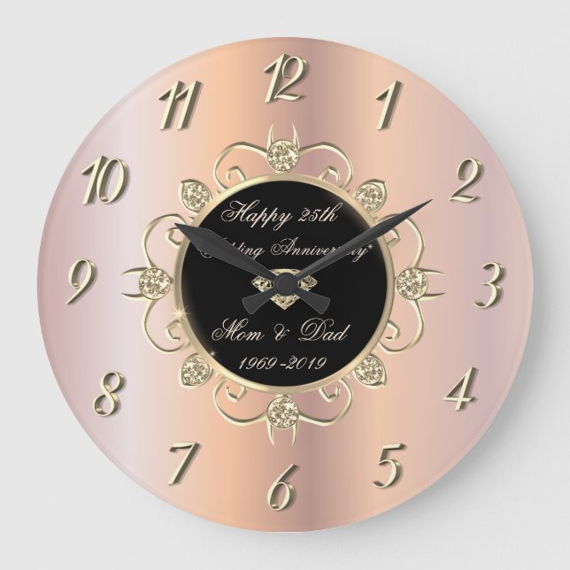 Chic Rose Gold Diamonds 50 Wedding Anniversary Große Wanduhr (Vorderseite)
