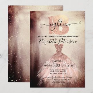 Chic Rose Gold Dress Confetti 18. Geburtstag Einladung