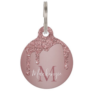 Chic Rose Gold Drilling Glitzer Monogram Haustiermarke