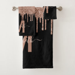 Chic Rose Gold Drilling Glitzer Monogram Name Badhandtuch Set