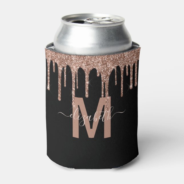 Chic Rose Gold Drilling Glitzer Monogram Name Dosenkühler (Kanne Vorderseite)