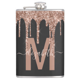 Chic Rose Gold Drilling Glitzer Monogram Name Flachmann