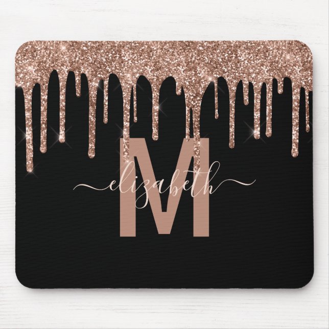 Chic Rose Gold Drilling Glitzer Monogram Name Mousepad (Vorne)