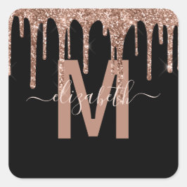 Chic Rose Gold Drilling Glitzer Monogram Name Quadratischer Aufkleber