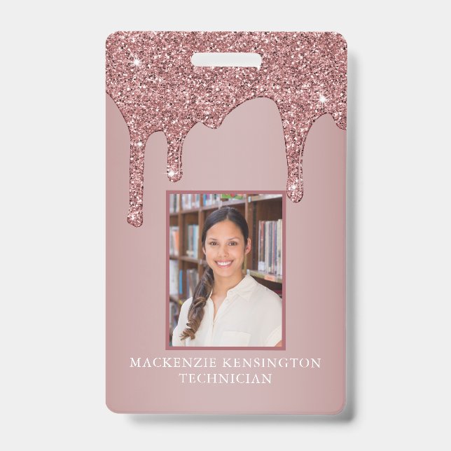Chic Rose Gold Drilling Sparkle Glitzer Monogram Ausweis (Front)