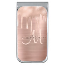 Chic Rose Gold Dripping Brushed Metal Blush Script