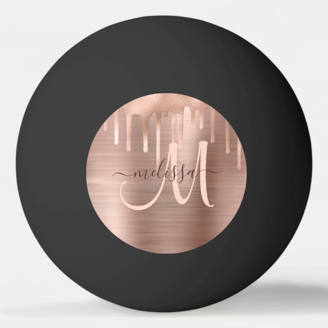 Chic Rose Gold Dripping Brushed Metal Blush Script Tischtennisball (Vorderseite)