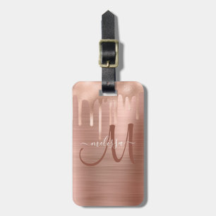 Chic Rose Gold Dripping Brushed Metal Monogram Gepäckanhänger