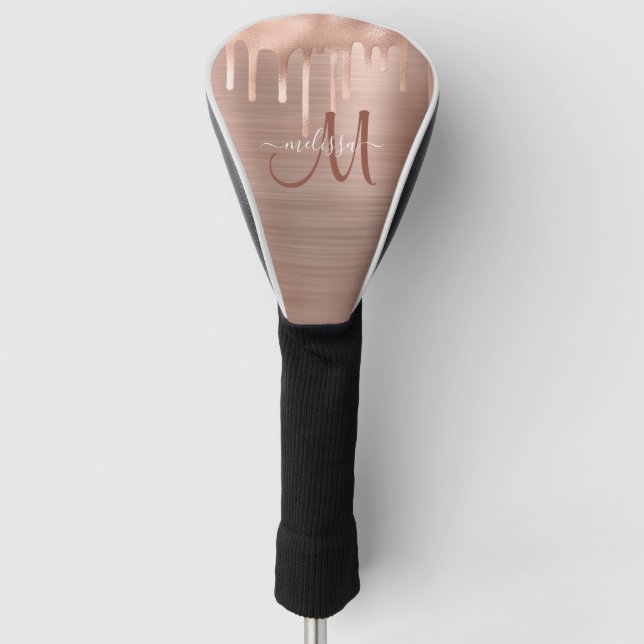 Chic Rose Gold Dripping Brushed Metal Monogram Golf Headcover (Vorderseite)