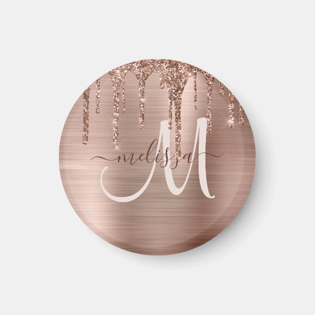 Chic Rose Gold Dripping Glitzer Brushed Metal Glam Magnet (Vorne)