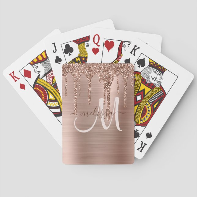 Chic Rose Gold Dripping Glitzer Brushed Metal Glam Spielkarten (Rückseite)
