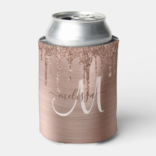 Chic Rose Gold Dripping Glitzer Metal Monogram Dosenkühler