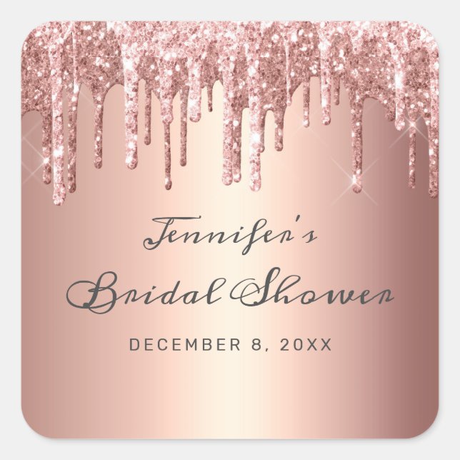Chic Rose Gold Driving Glitzer Brautparty Quadratischer Aufkleber (Vorderseite)