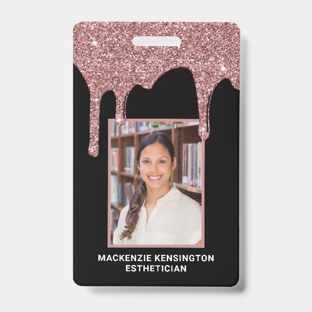 Chic Rose Gold Driving Glitzer Foto Abzeichen Ausweis (Front)