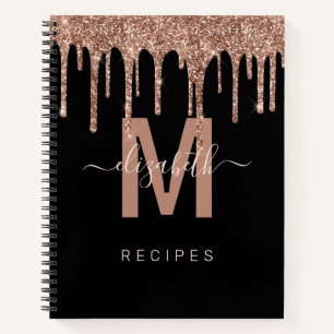 Chic Rose Gold Driving Glitzer Monogram Rezept Notizbuch