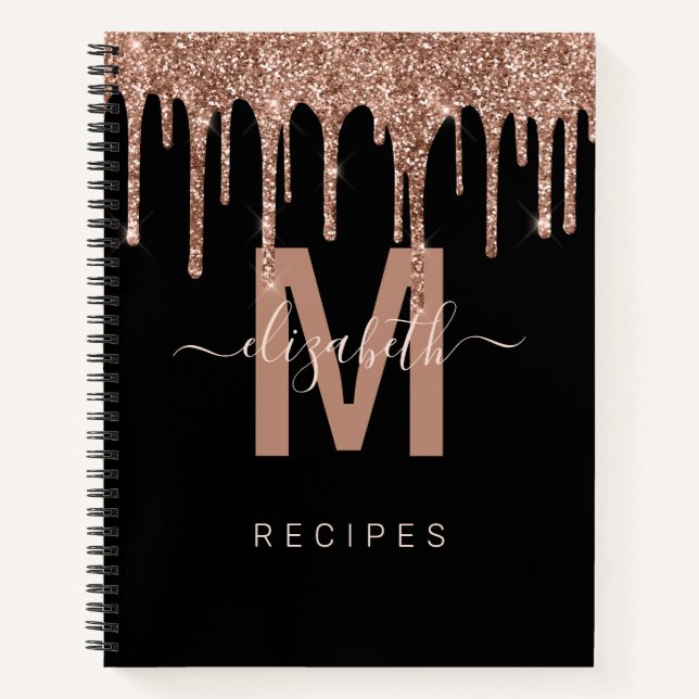 Chic Rose Gold Driving Glitzer Monogram Rezept Notizbuch (Vorderseite)