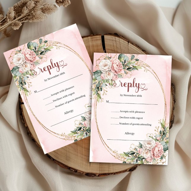 Chic Rose Gold Eucalyptus Wedding RSVP Card Karte (Chic Rose Gold Eucalyptus Wedding RSVP Card)