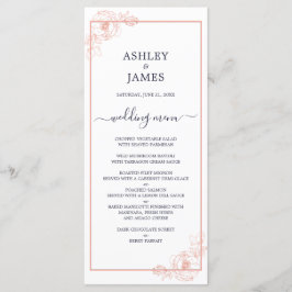 Chic Rose Gold Floral Kontur Navy Blue Wedding Menükarte