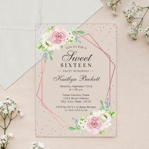 Chic Rose Gold Foil Floral Sweet 16 Geburtstag Acryleinladungen