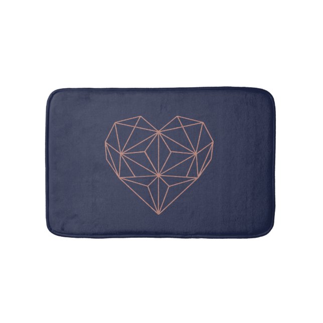 Chic Rose Gold Foil Geometric Heart on Navy Blue Badematte (Vorderseite)