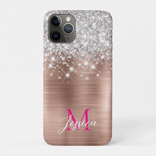 Chic Rose Gold Foil Imitate Glitzer Hot Pink Monog Case-Mate iPhone Hülle (Rückseite)
