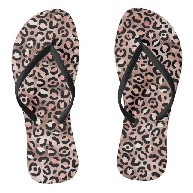 Chic Rose Gold Foil Leopard Print Flip Flops (Fußbett)