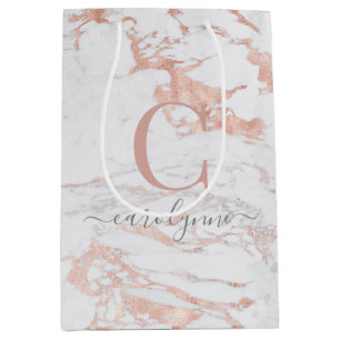 Chic Rose Gold Foil Marmor Monogramm Mittlere Geschenktüte