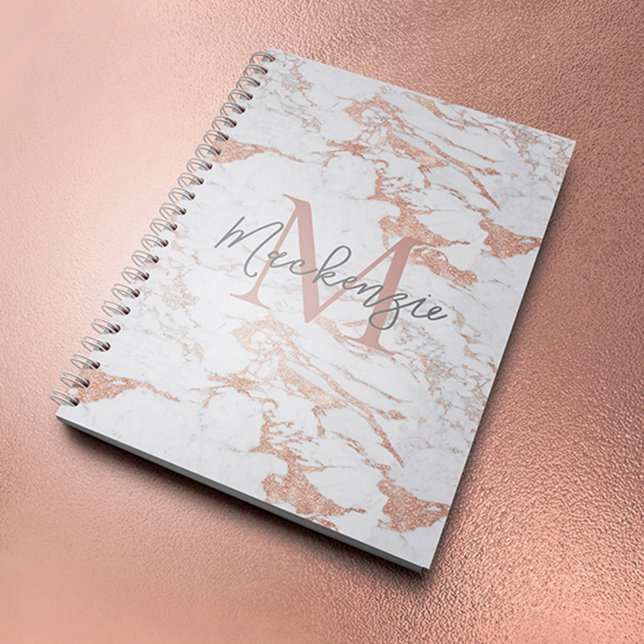 Chic Rose Gold Foil Marmor Monogramm Notizbuch (Von Creator hochgeladen)