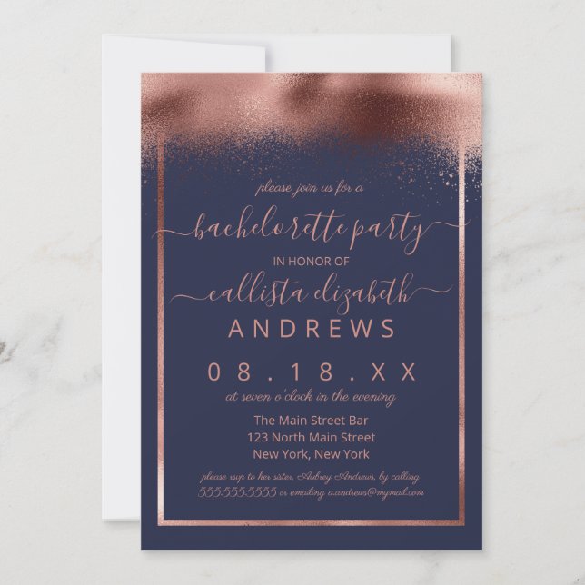 Chic Rose Gold Foil Sprayed Confetti Bachelorette Einladung (Vorderseite)