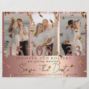 Chic Rose Gold Foto Collage Save the Date Karte