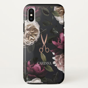 Chic Rose Gold Friseurschere auf Dunkelblume Case-Mate iPhone Hülle