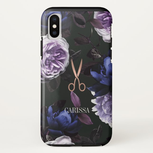Chic Rose Gold Friseurschere auf Dunkelblume Case-Mate iPhone Hülle (Rückseite)