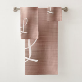 Chic Rose Gold gebürstetes Metallrosa Monogramm Badhandtuch Set