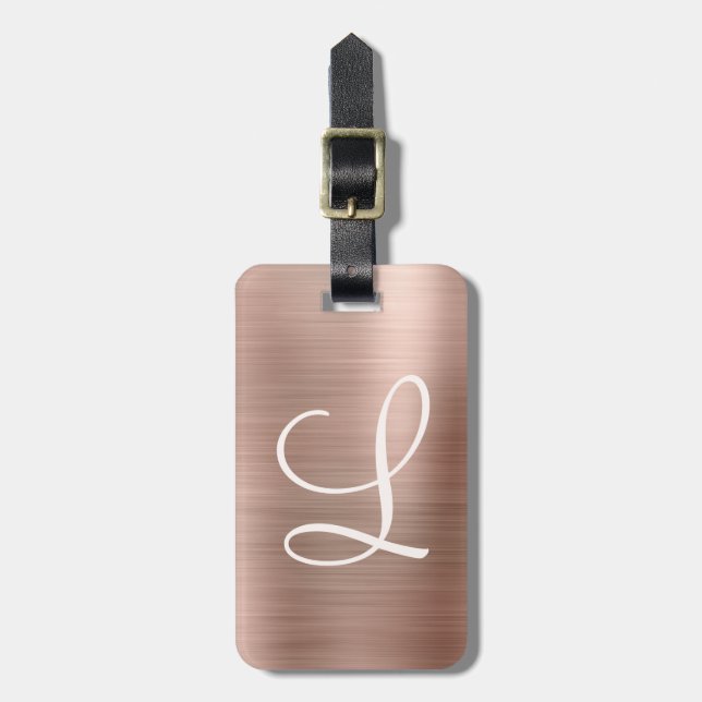 Chic Rose Gold gebürstetes Metallrosa Monogramm Gepäckanhänger (Vorderseite vertikal)