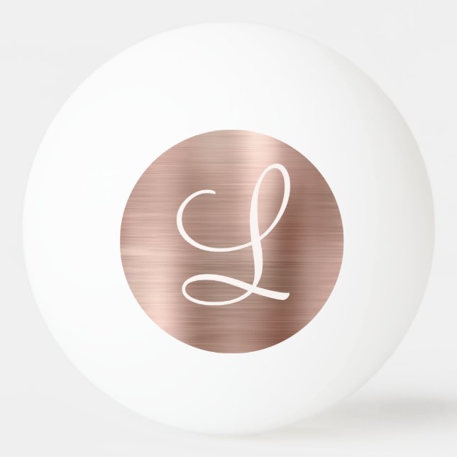 Chic Rose Gold gebürstetes Metallrosa Monogramm Tischtennisball (Vorderseite)