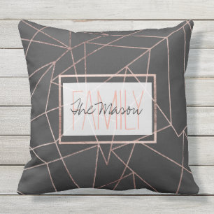Chic Rose Gold Geo Kontur Schwarze Holzkohle Monog Kissen Für Draußen