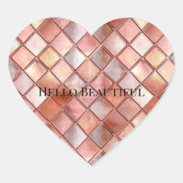 Chic Rose Gold Glam Tiles Herz-Aufkleber