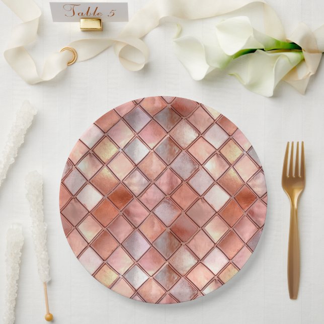 Chic Rose Gold Glam Tiles Pappteller (Hochzeit)