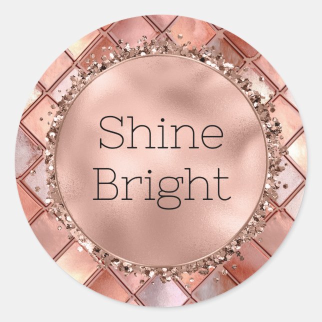 Chic Rose Gold Glam Tiles Runder Aufkleber (Vorderseite)