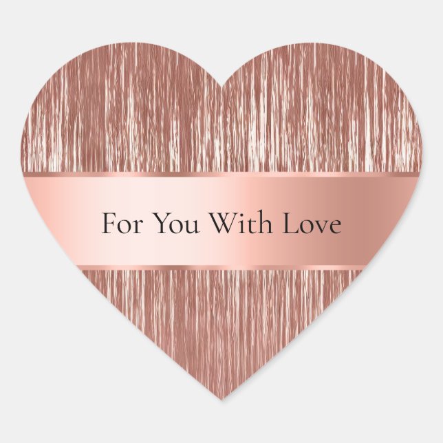 Chic Rose Gold Glam Tinsel Streifen Herz-Aufkleber (Vorderseite)