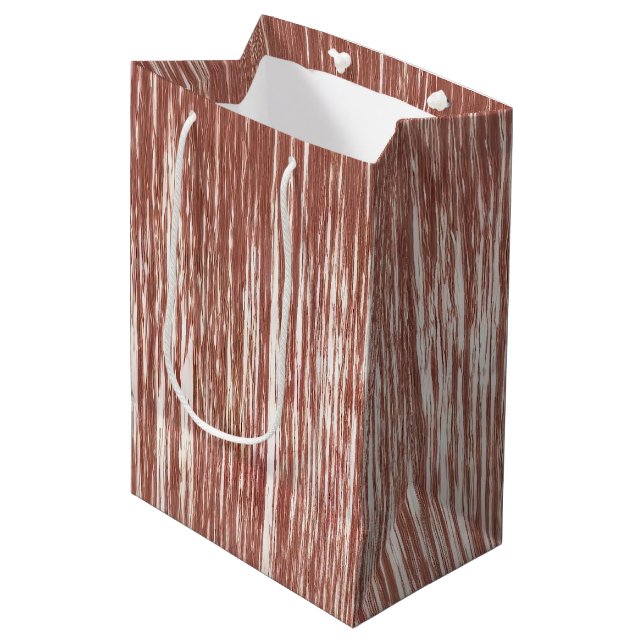 Chic Rose Gold Glam Tinsel Streifen Weihnachten Mittlere Geschenktüte (Vorderseite Schrägansicht)