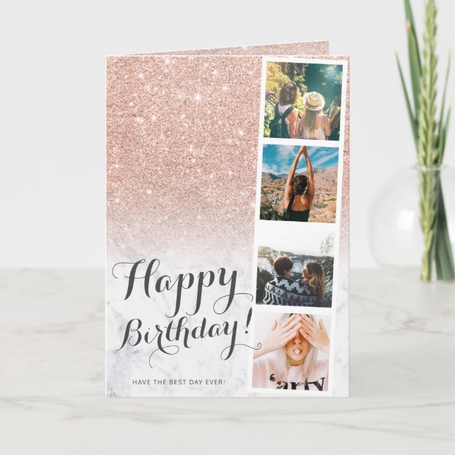 Chic rose gold glitter marble photo booth birthday karte (Vorderseite)