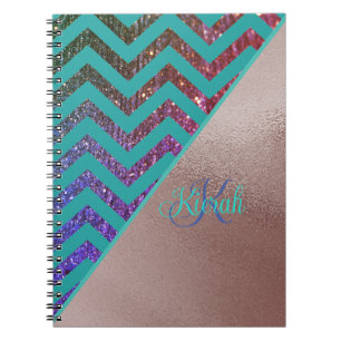 Chic Rose Gold Glitterie Zickzack Aquamariner grün Notizblock